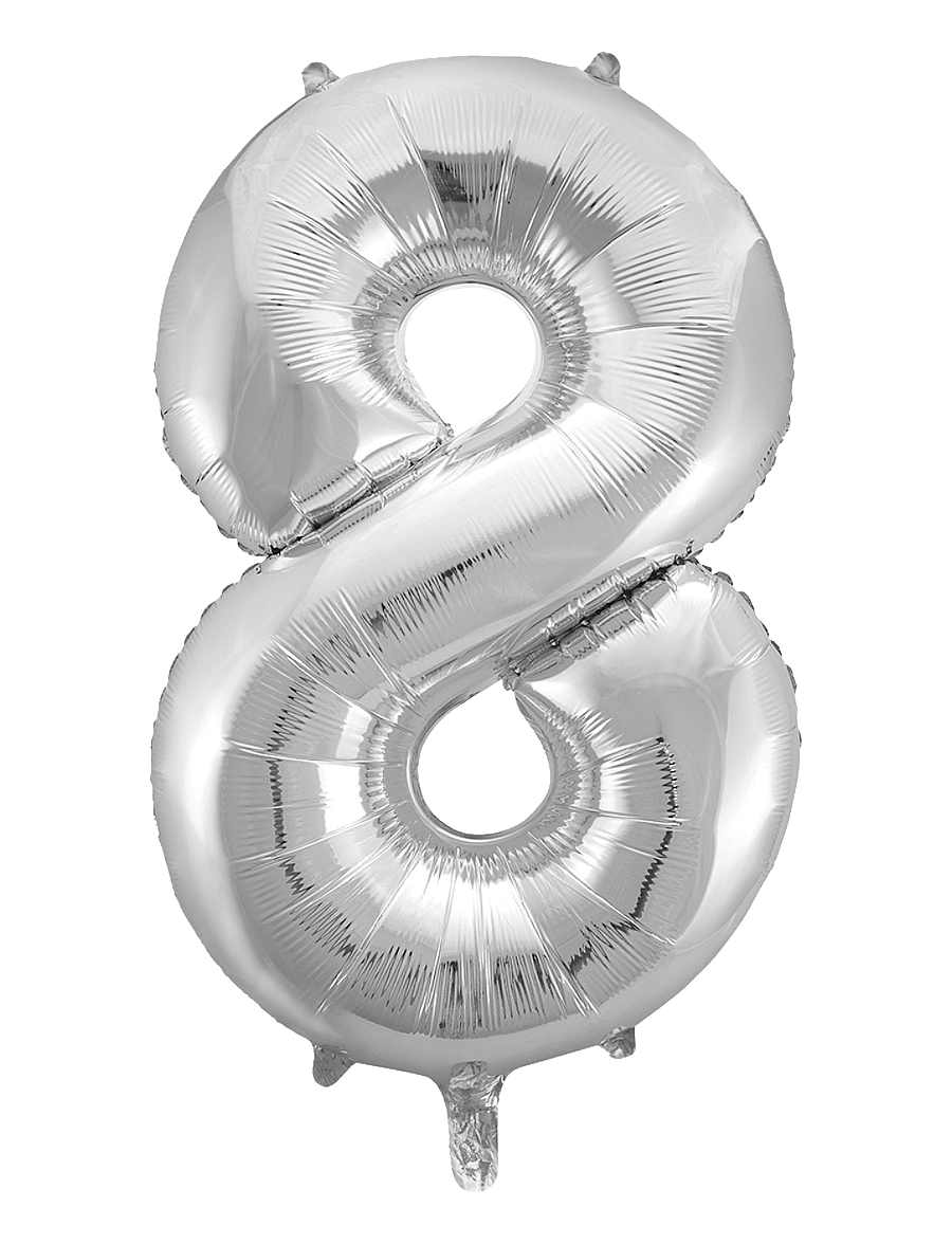 Joker - FOIL BALLOON NUMBER 8 SILVER 86 CM - kinderparty - silver - 0
