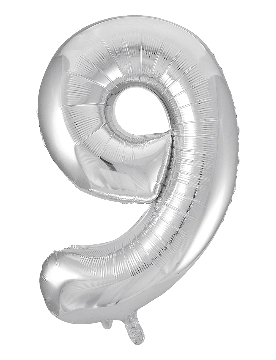 Joker - FOIL BALLOON NUMBER 9 SILVER 86 CM - kinderparty - silver - 0