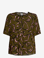 Hofmann Copenhagen - Bella Print-Moss - short-sleeved blouses - dark green - 0