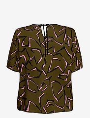 Hofmann Copenhagen - Bella Print-Moss - short-sleeved blouses - dark green - 1