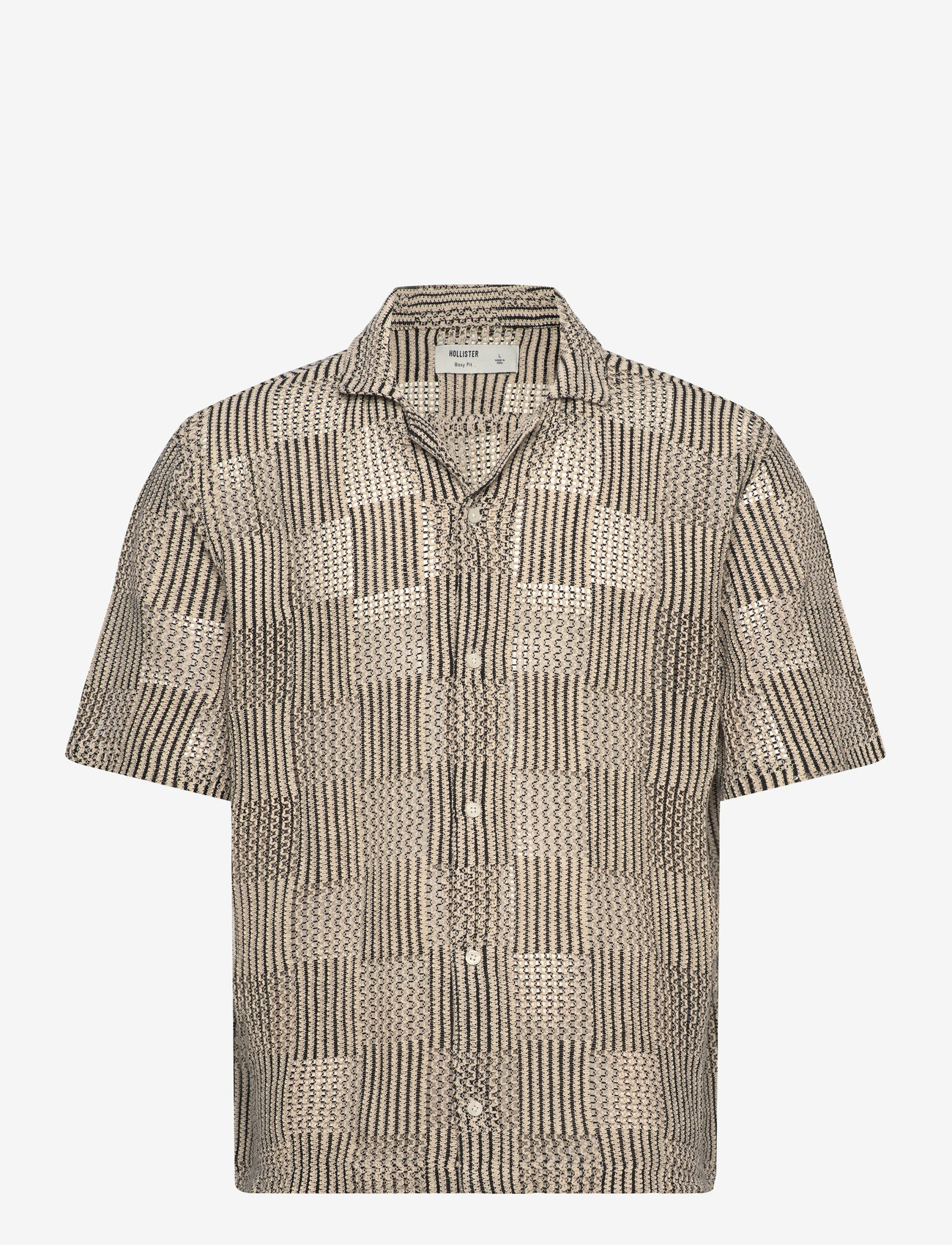 Hollister - HCo. GUYS WOVENS - kortärmade skjortor - black and white patchwork crochet - 0