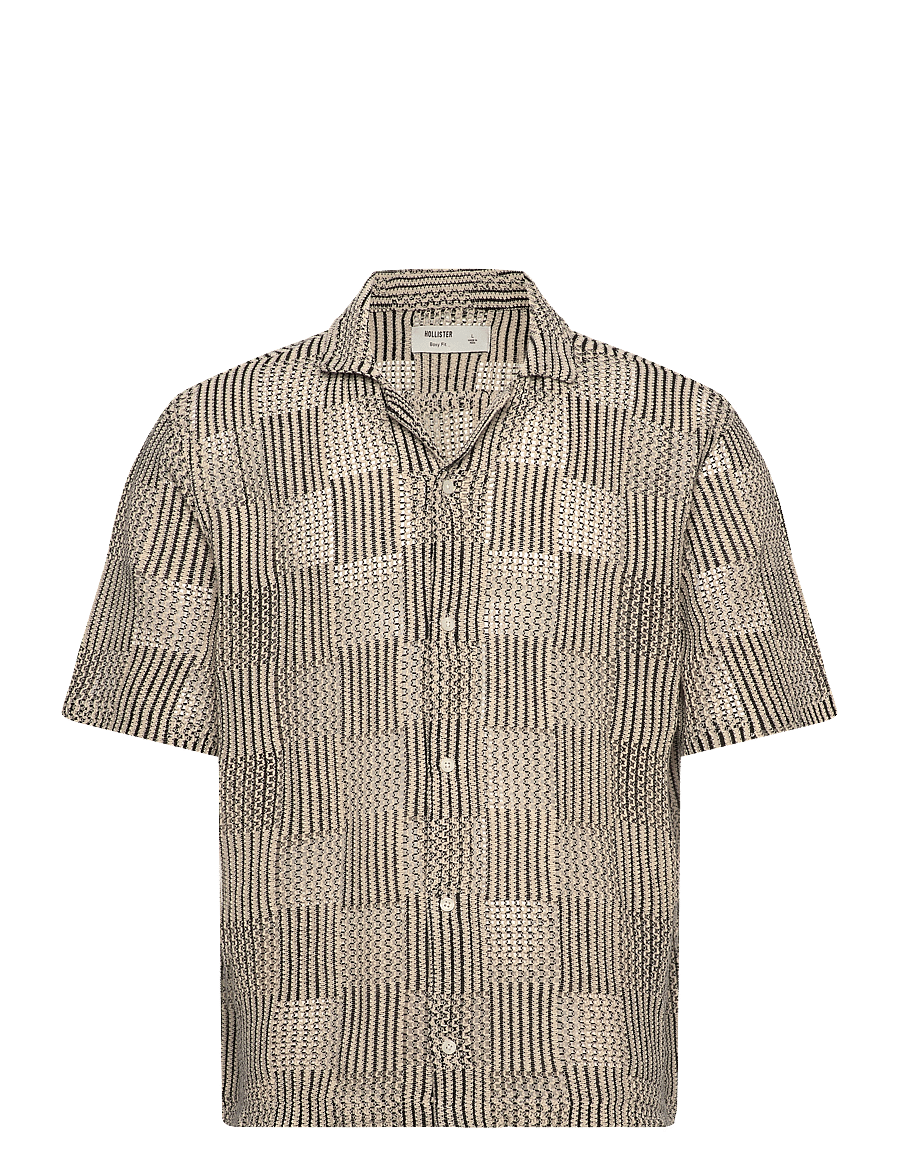 Hollister - HCo. GUYS WOVENS - lühikeste varrukatega särgid - black and white patchwork crochet - 0