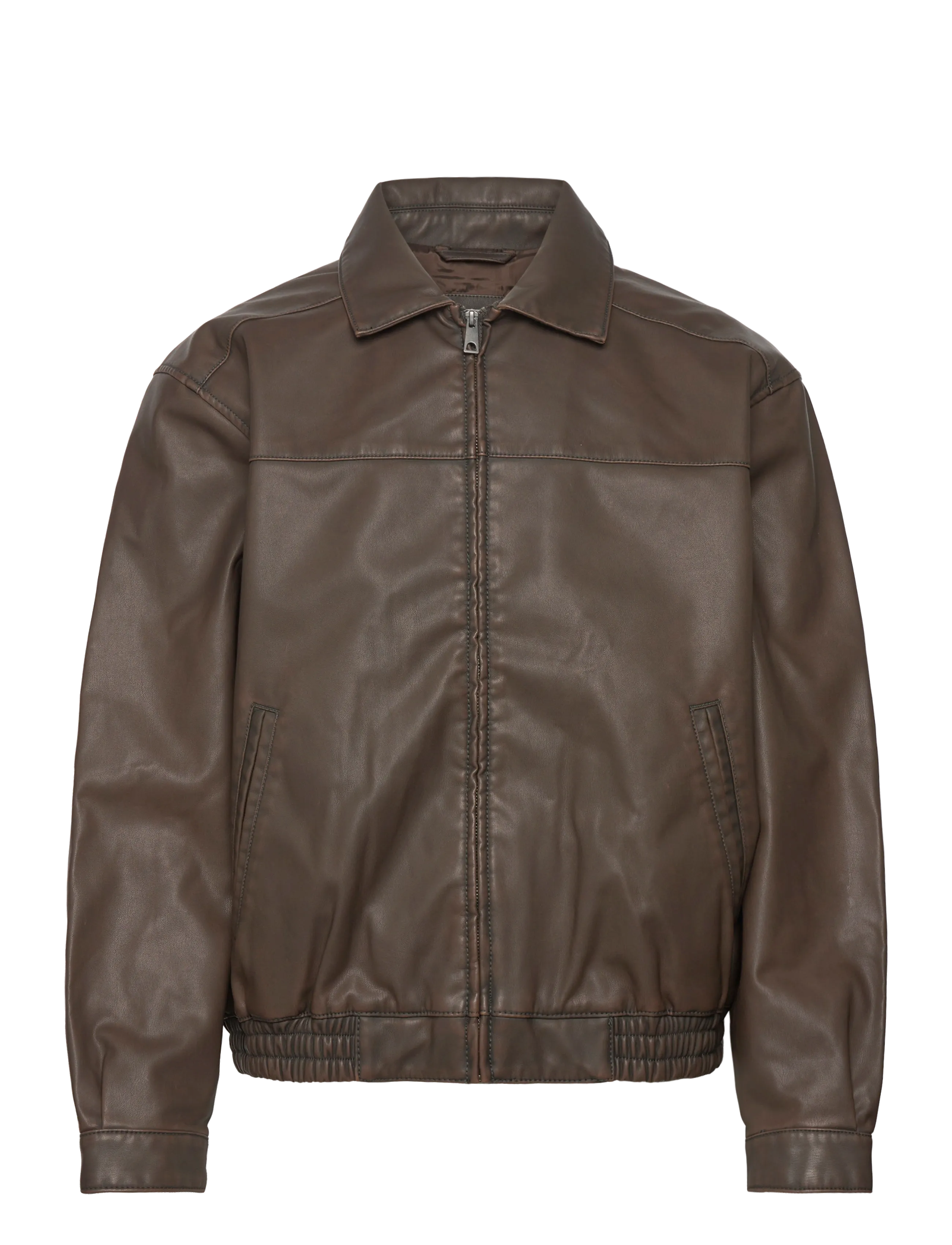 Hollister - BROWN FAUX LEATHER HARRINGTON - 410 - 0
