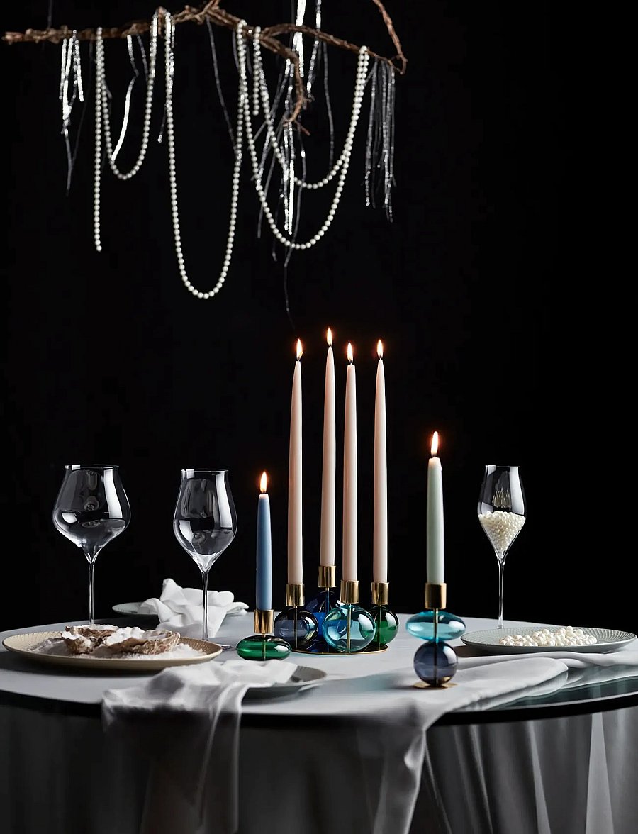 Holmegaard - Bubble Candle holder H14 cm light blue/smoke - blue/smoke - 0
