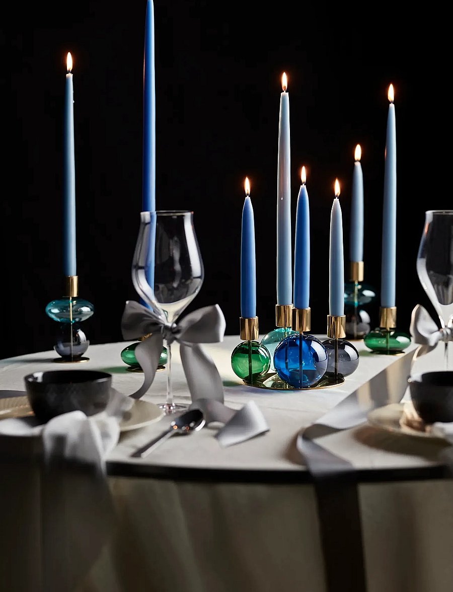 Holmegaard - Bubble Candle holder H14 cm light blue/smoke - blue/smoke - 3