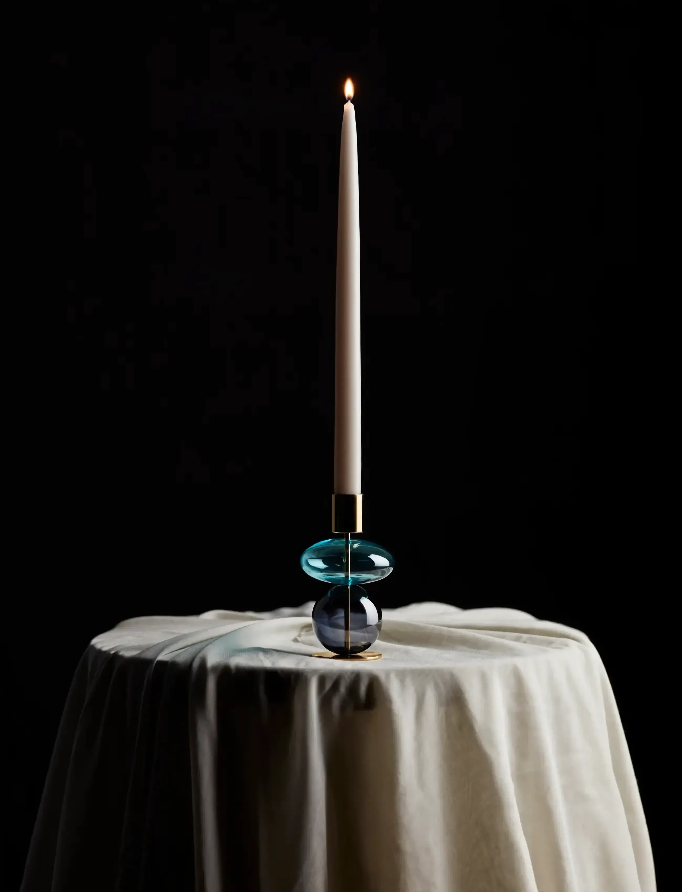 Holmegaard Bubble Candle holder - Confirmation - BLUE/SMOKE / white