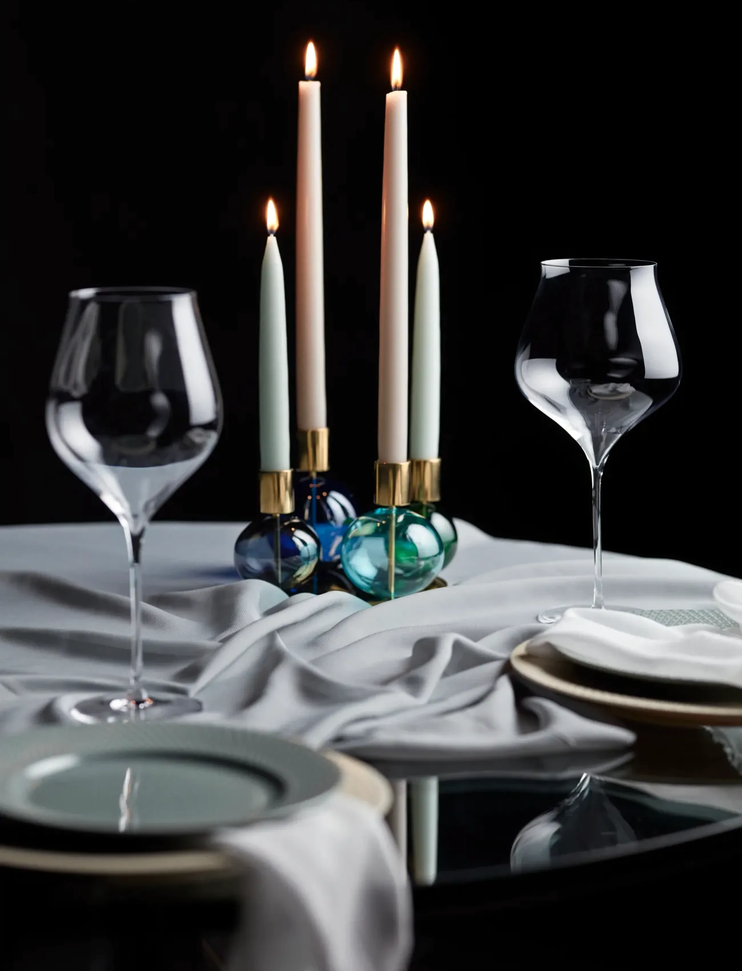 Holmegaard Bubble 4-armed candle holder Ø17.5 cm blue/green - Konfirmation - BLUE/GREEN/SMOKE / white