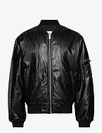 Reb Faux Leather Bomber Jacket - BLACK