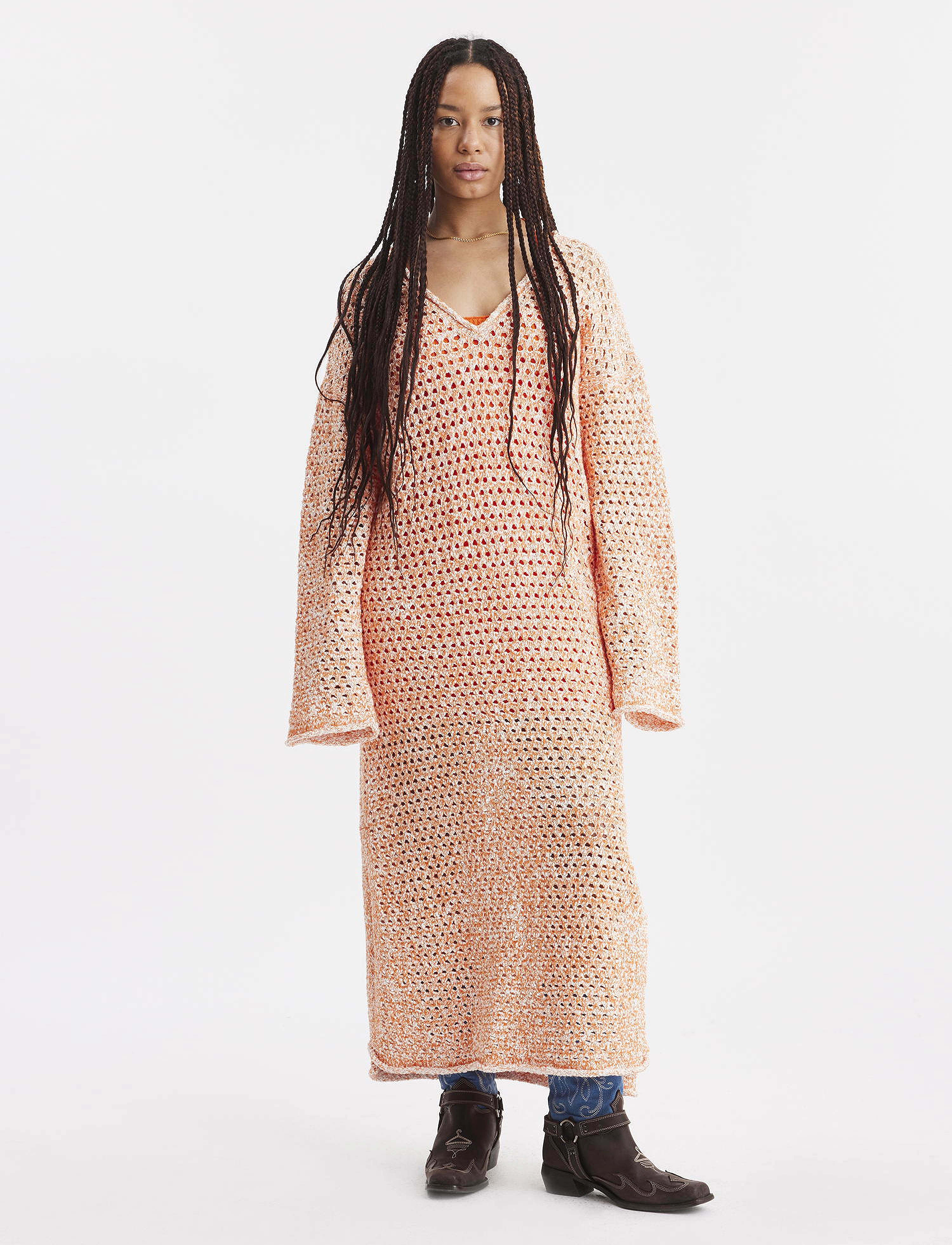 HOLZWEILER Frida Crochet Dress - Strickkleider - ORANGE MIX / coral