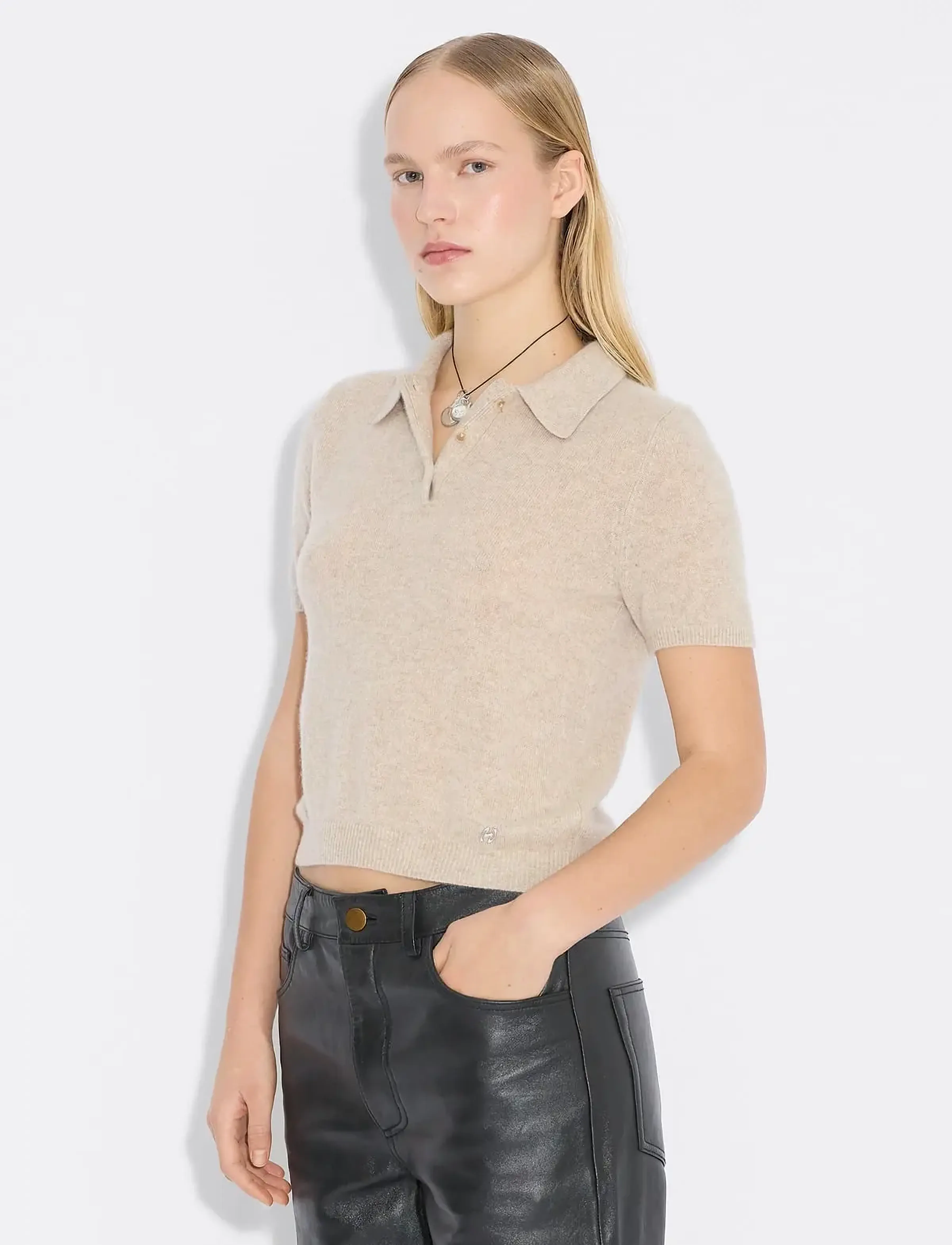 HOLZWEILER - Cashmere Short Sleeve Polo - poloskjorter - sand - 3