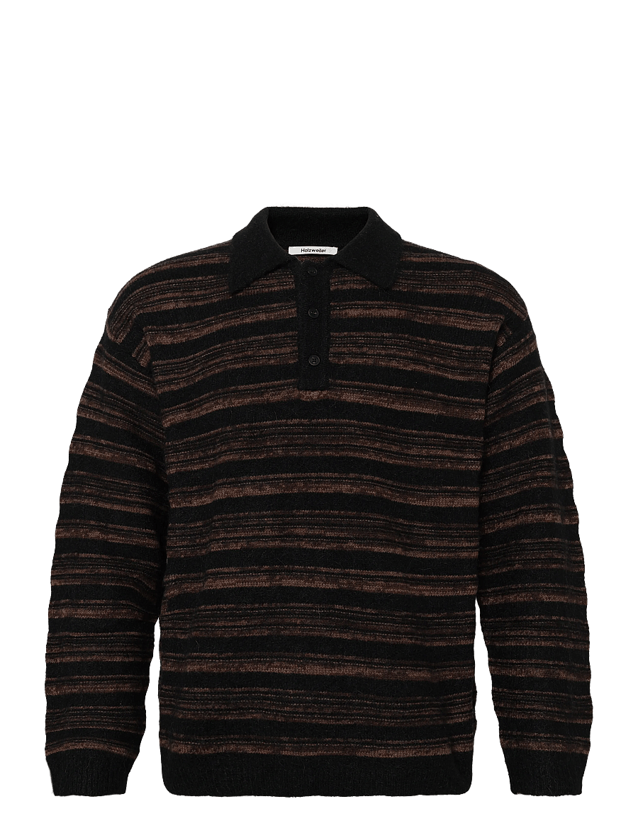 HOLZWEILER - Ollie Wool Polo Sweater - langärmelige strick-polohemden - brown stripe - 0