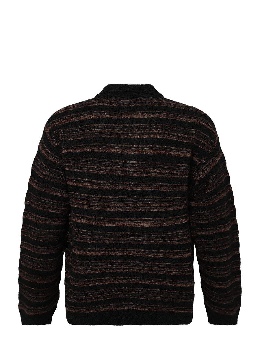 HOLZWEILER - Ollie Wool Polo Sweater - langärmelige strick-polohemden - brown stripe - 1