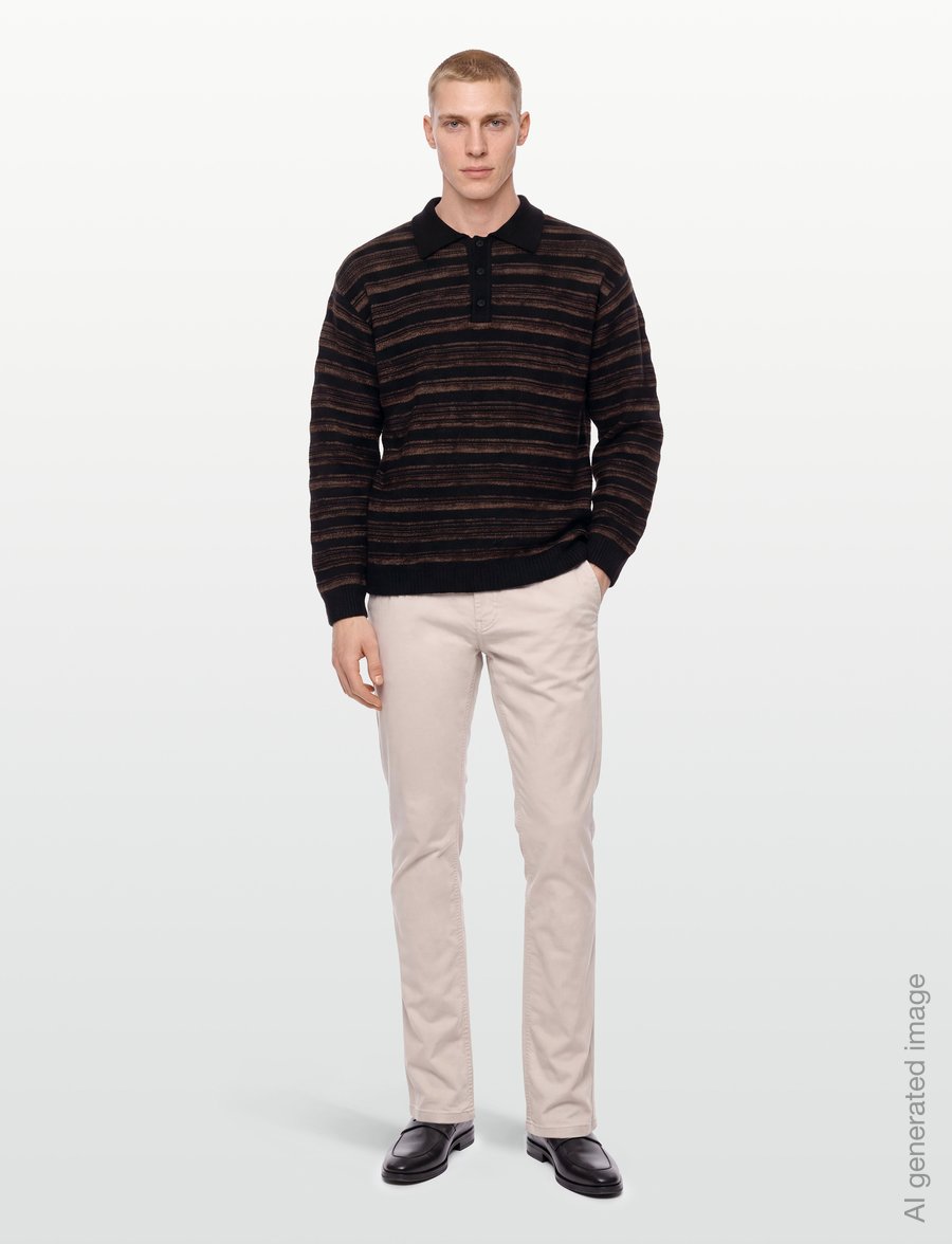 HOLZWEILER - Ollie Wool Polo Sweater - pitkähihaiset neulepoolot - brown stripe - 0