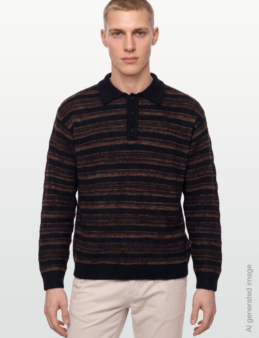 HOLZWEILER - Ollie Wool Polo Sweater - pitkähihaiset neulepoolot - brown stripe - 3