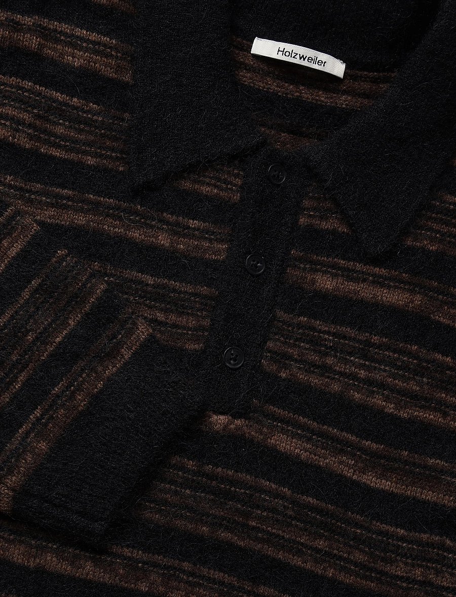 HOLZWEILER - Ollie Wool Polo Sweater - langärmelige strick-polohemden - brown stripe - 2