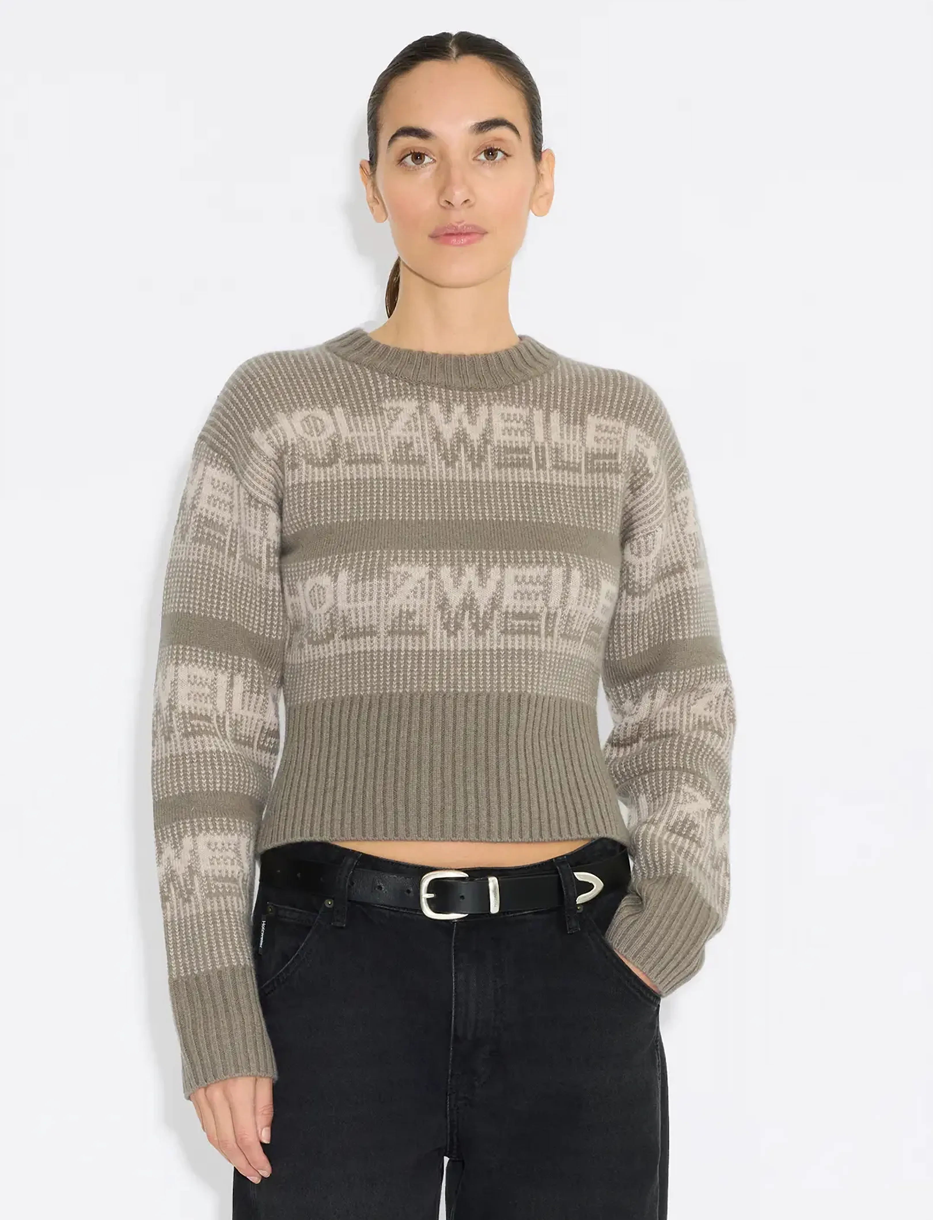 HOLZWEILER - Ski Cropped Crewneck - khaki mix - 2
