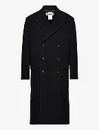 Relaxed Double Breasted Coat - BLACK SOFT WOOL