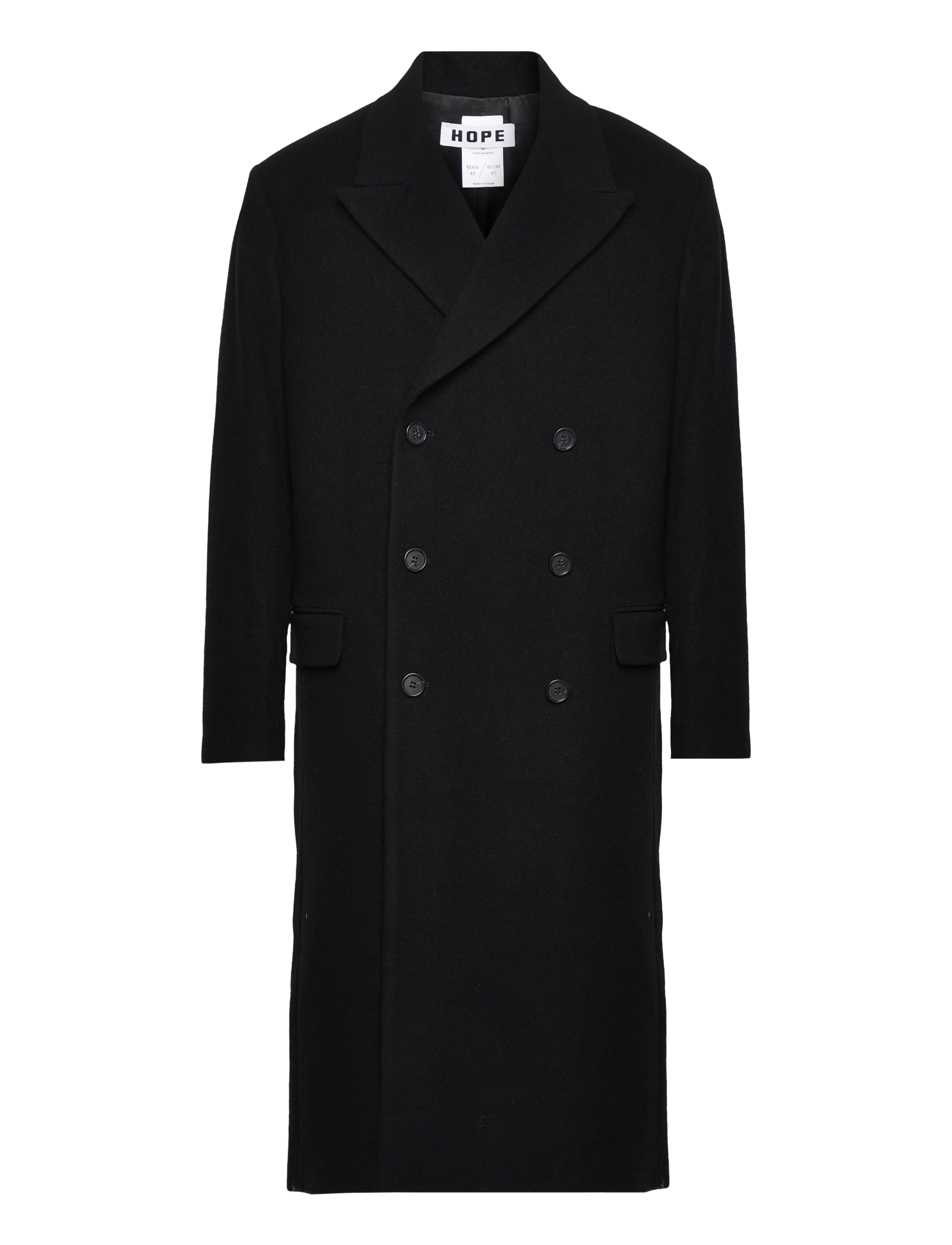 Relaxed Double Breasted Coat - BLACK SOFT WOOL