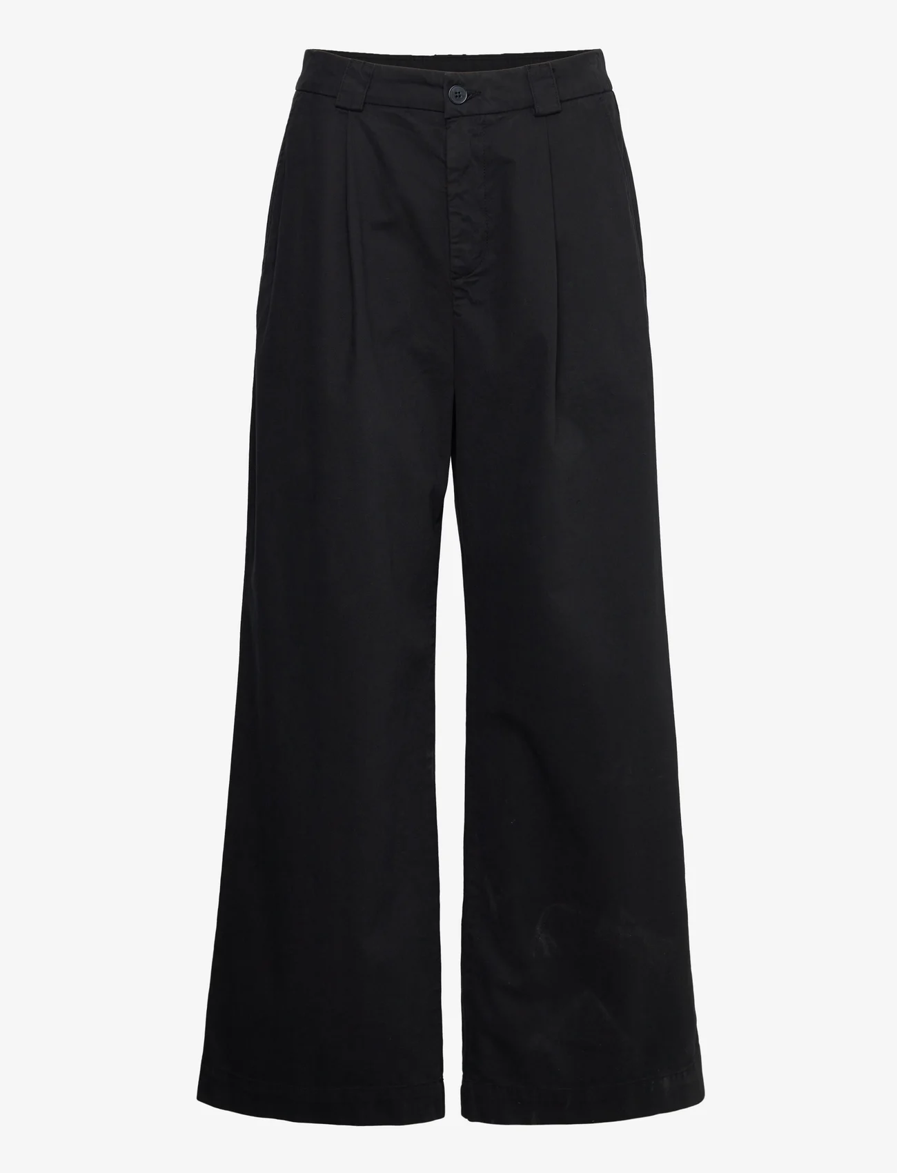 Hope - Relaxed Pleated Chinos - wide leg trousers - faded black chino - 0