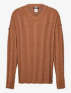 Oversized V-neck Sweater - CARAMEL MEL SILK MIX