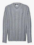 Oversized V-neck Sweater - DOVE GREY SILK MIX