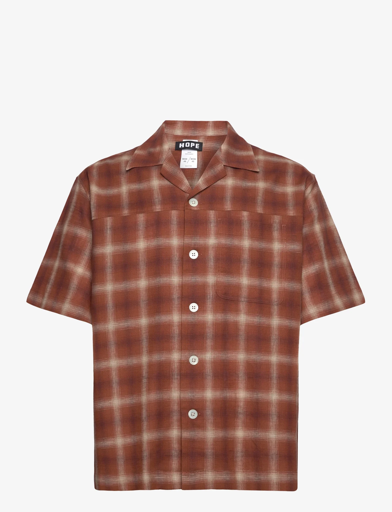Hope - Relaxed Linen Shirt - brown check linen - 0