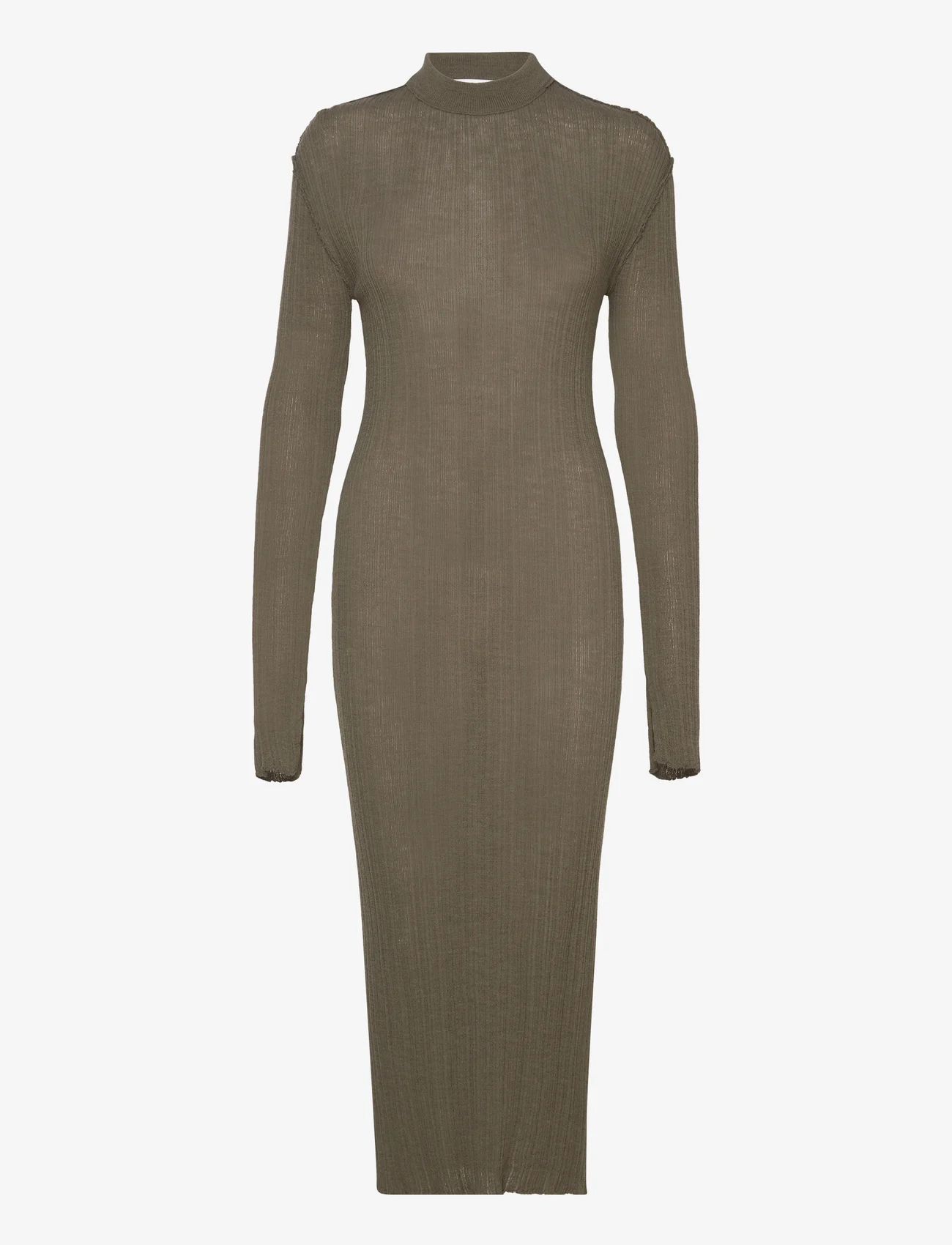 Hope - Ribbed Knitted Dress - stramme kjoler - dark khaki - 0