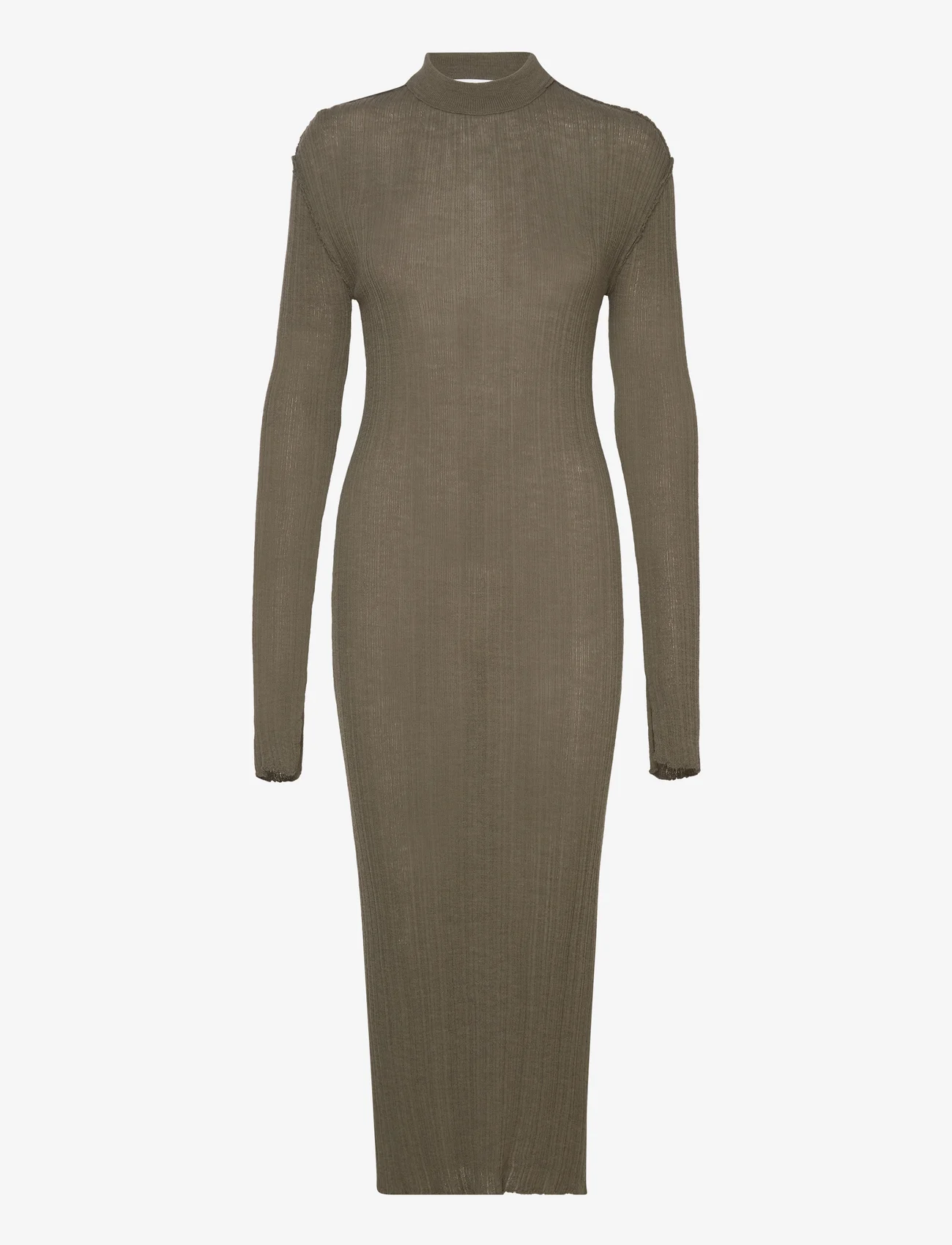 Hope - Ribbed Knitted Dress - bodycon kleitas - dark khaki - 0