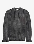 Heavy Rib-knit Sweater - BLACK/GREY