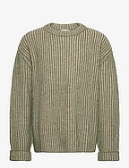Heavy Rib-knit Sweater - GREEN/BEIGE