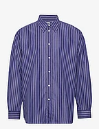 Oversized Button-up Shirt - DARK BLUE STRIPE