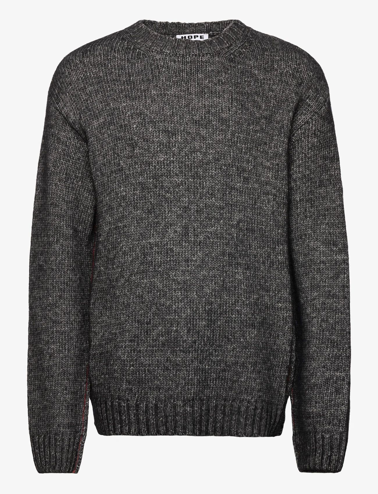 Hope - Oversized Wool Sweater - knitted round necks - black melange - 0