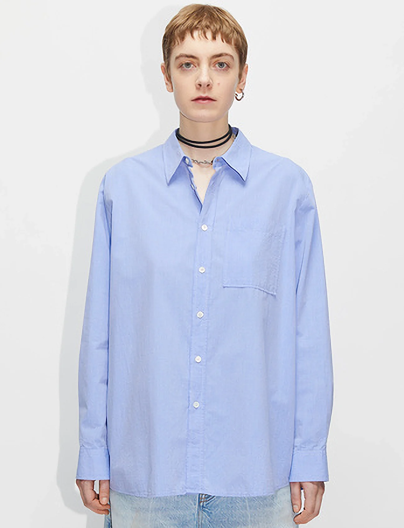 Hope - Elma Edit Shirt Mid Blue Micro Stripe - denimskjorter - mid blue micro stripe - 0