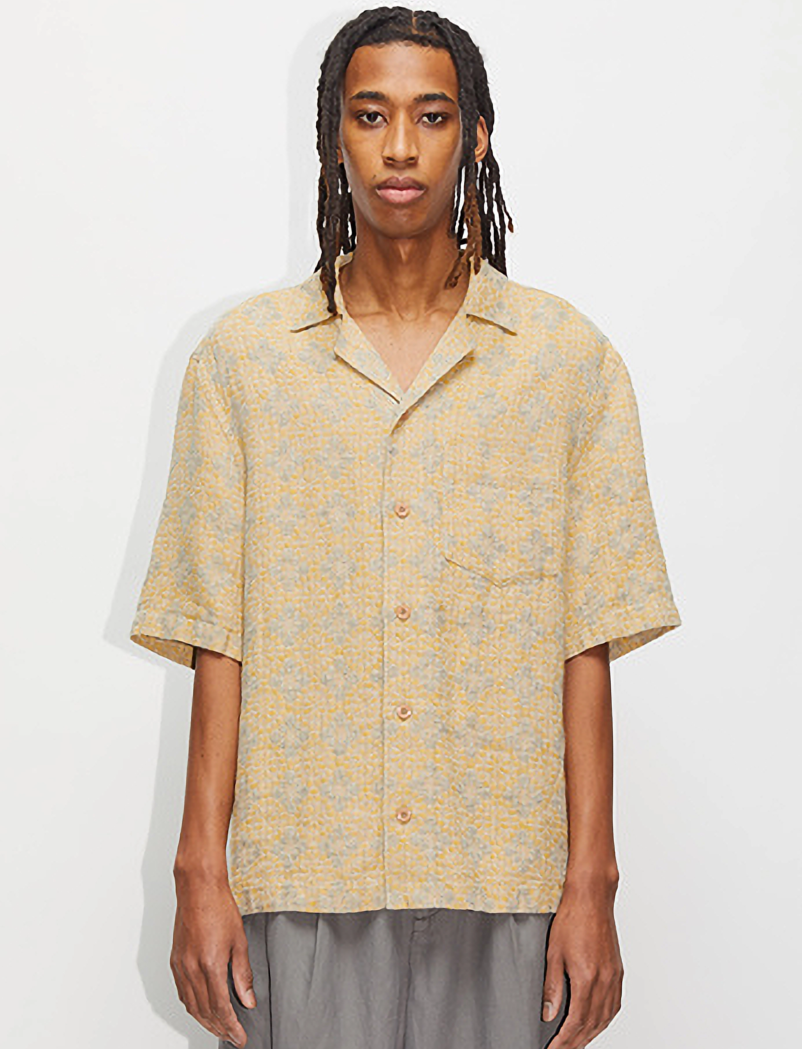 Blues Shirt Yellow Grey Flower - YELLOW GREY FLOWER