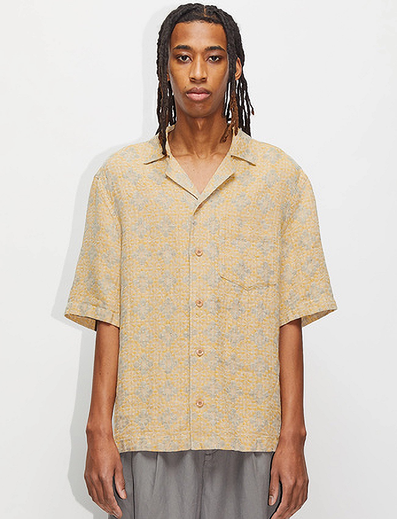 Blues Shirt Yellow Grey Flower - YELLOW GREY FLOWER
