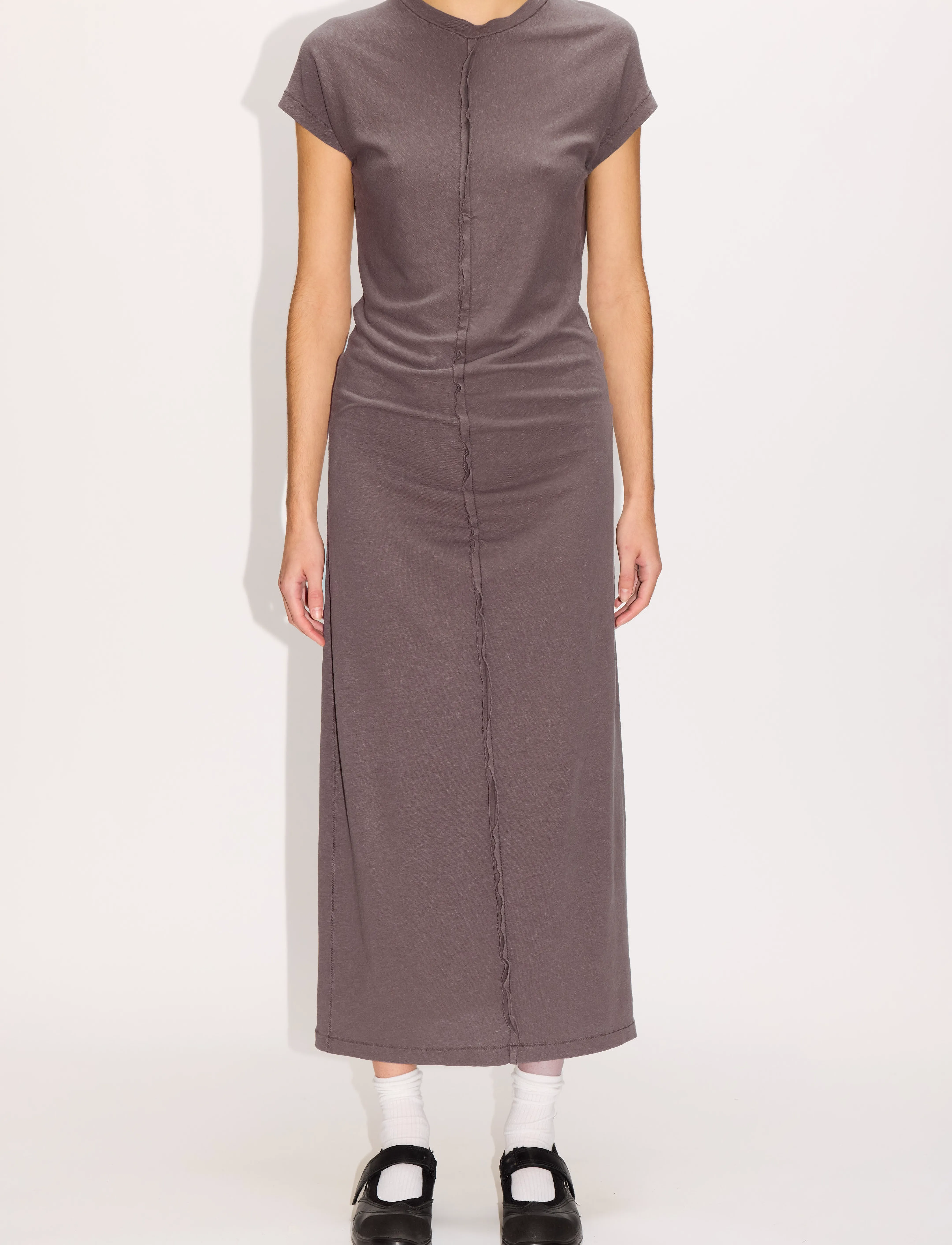 Hope Roll Dress Plum Grey Hemp - Kleidid - PLUM GREY HEMP / brown