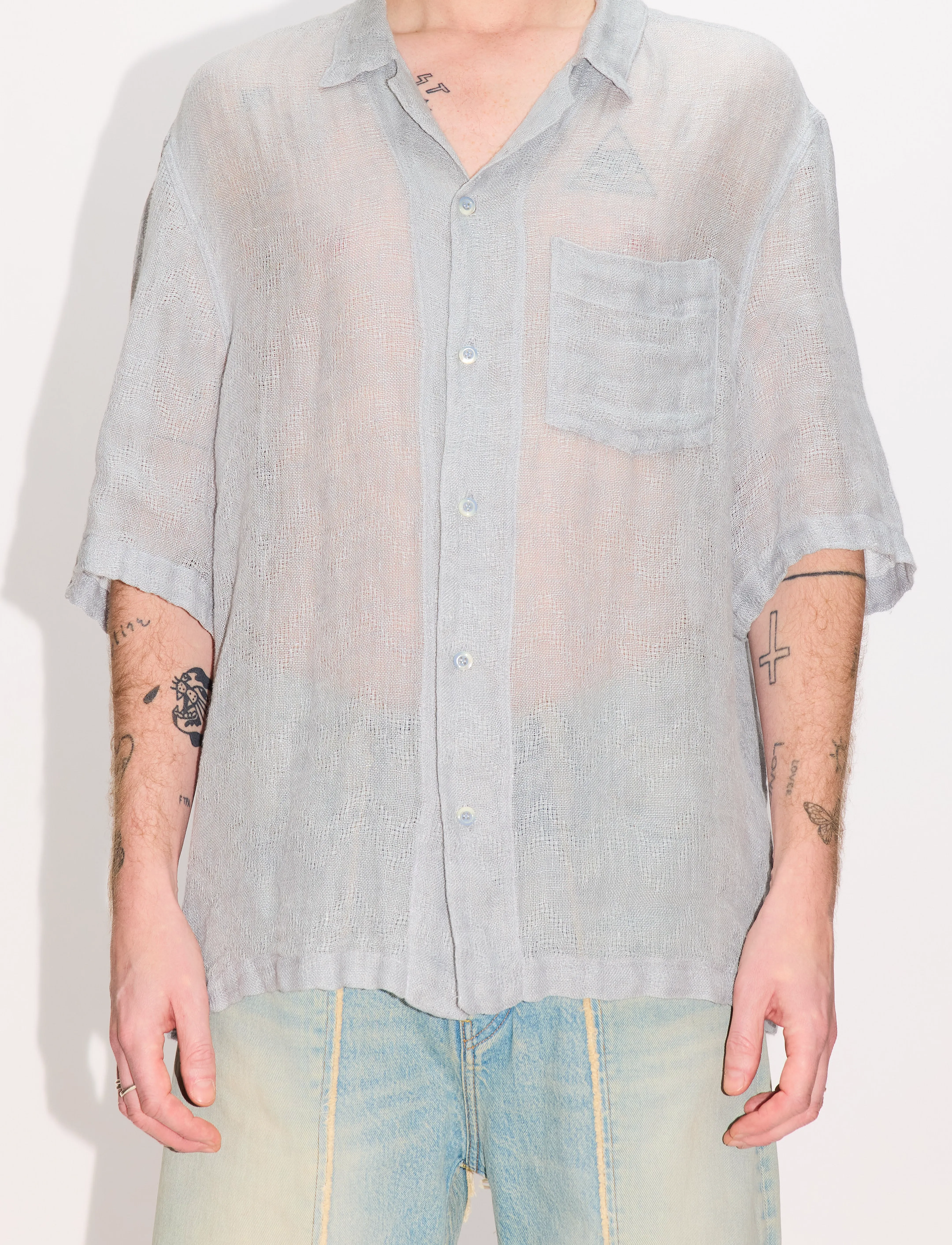 Hope Blues Shirt Sheer Blue Linen, 48, Shirts, Blau - Short-sleeved Männerswear