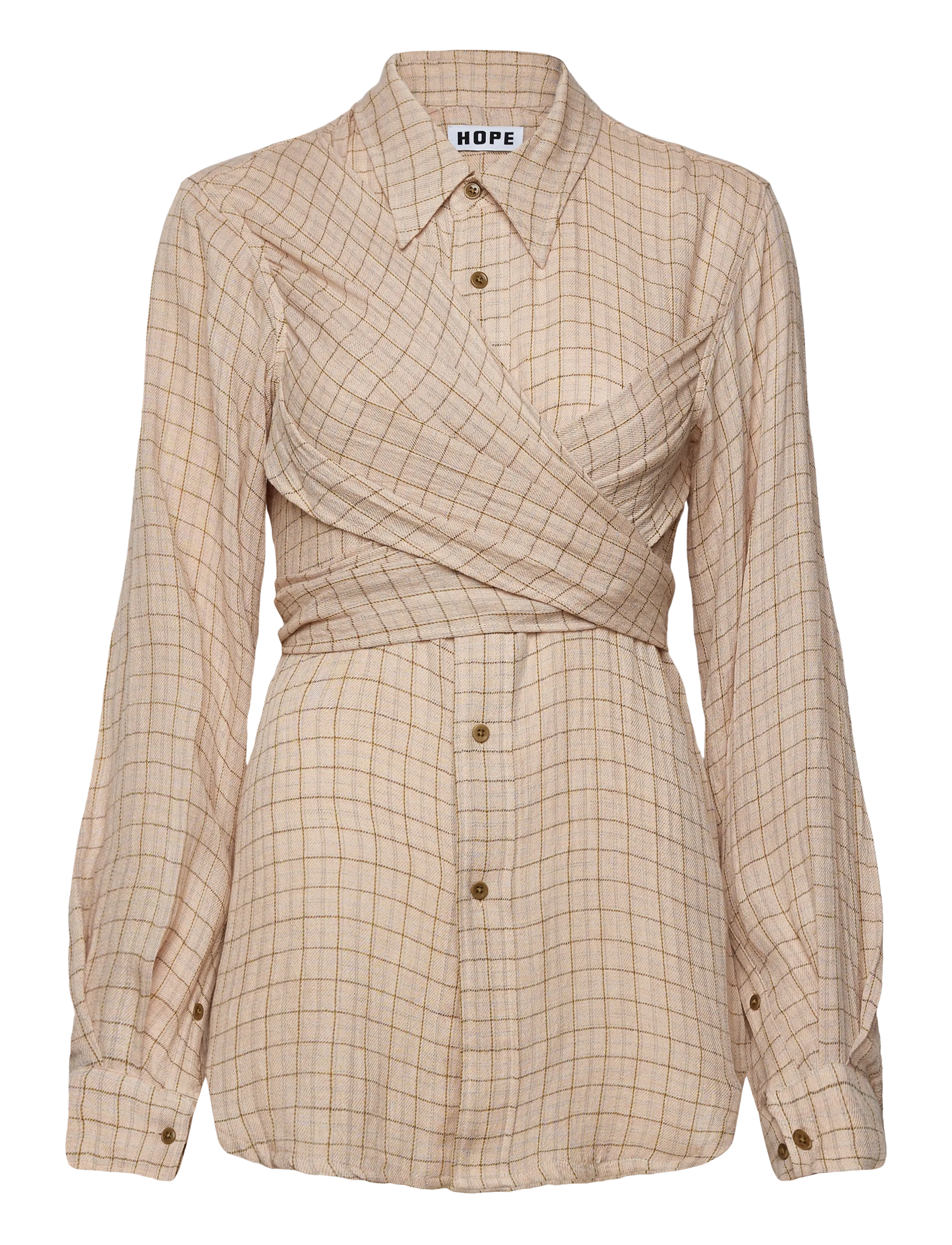 Hope Twisty Shirt Airy Pink Check-40, Kvinder, Slå Om Skjorte, Beige, Str: 34