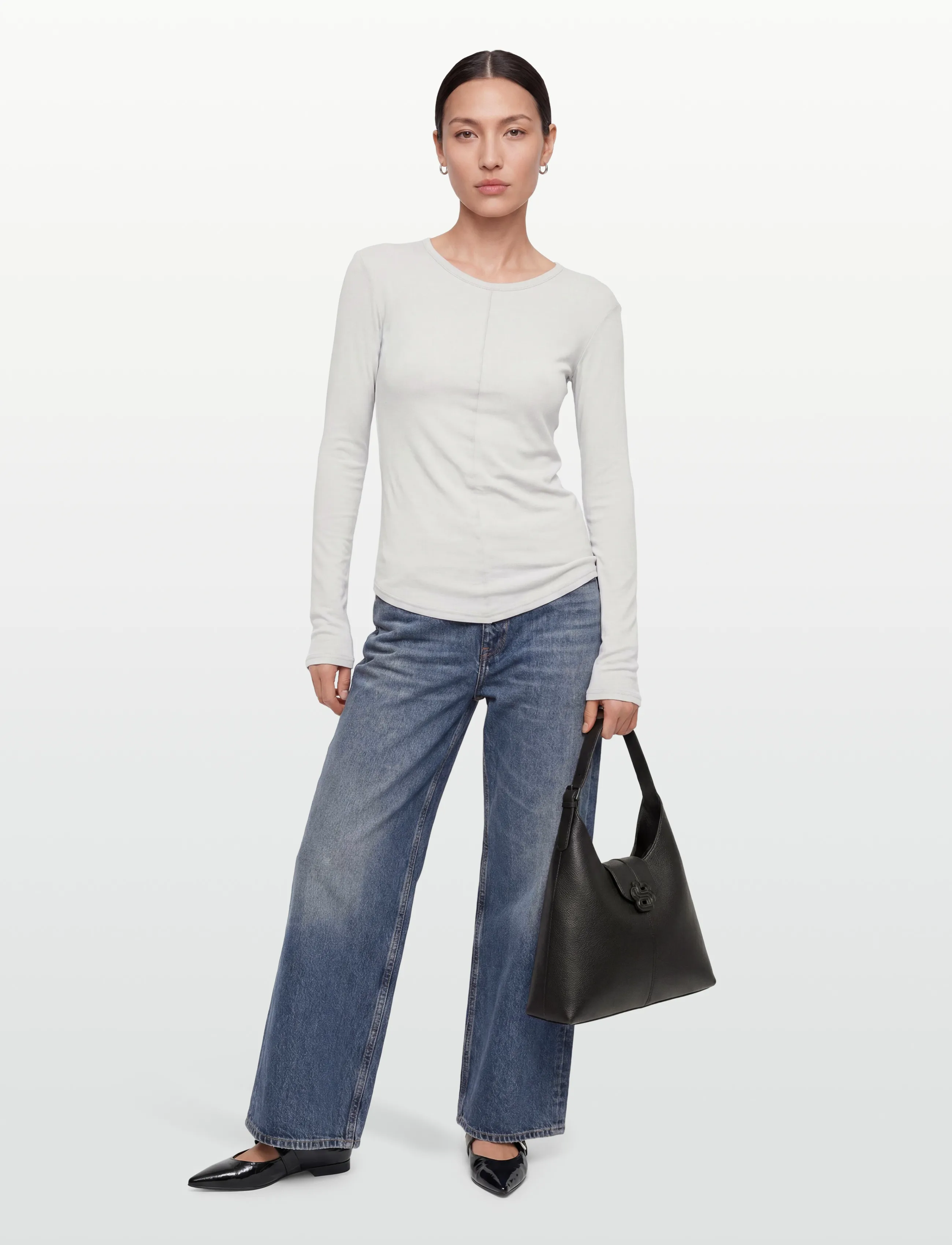 Hope RIPPLE LONGSLEEVE - Long-sleeved tops - PASTEL GREEN CREPE JERSEY / white