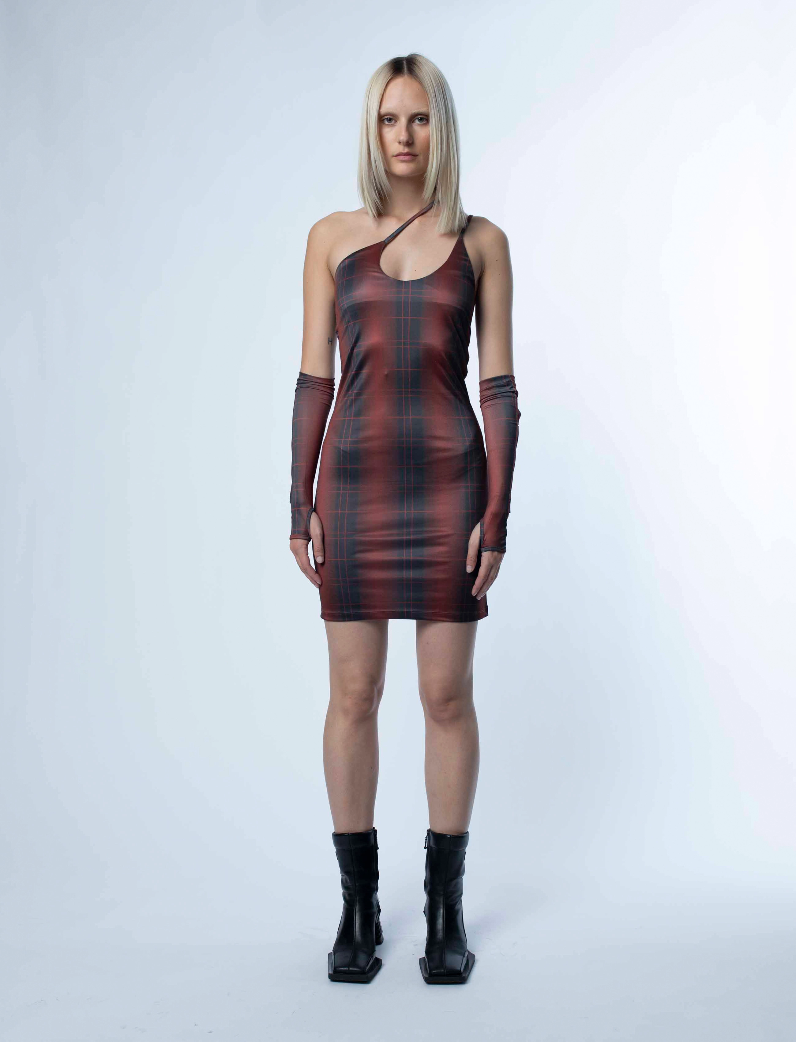 Hosbjerg Juna Asta Grid Dress, M, Dresses, Rot - Short Frauen
