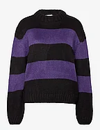 Lotti Stripe Knit Sweater - BLACK/PURPLE