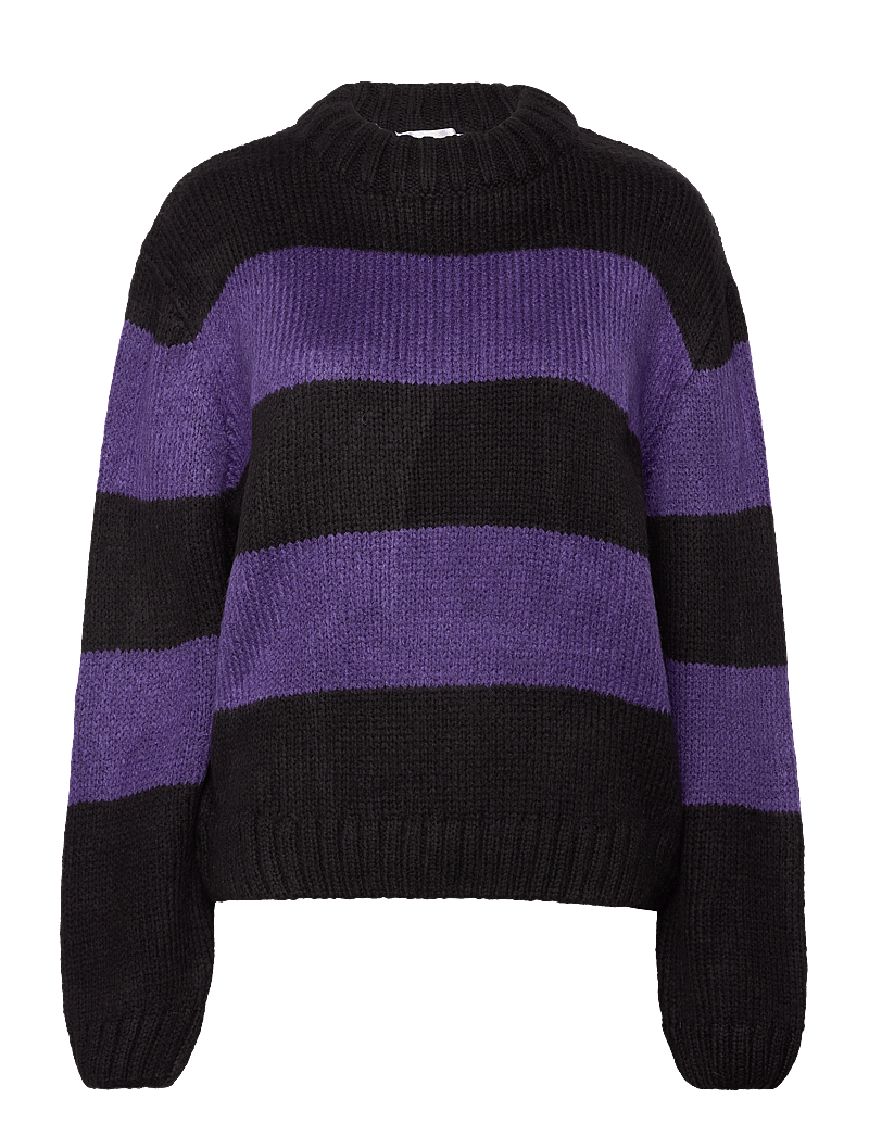 Knitted Jumper Purple And Black Striped Jumper Hand-knitted Chunky