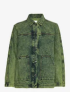 Leah Acid Denim Jacket - LIME GREEN