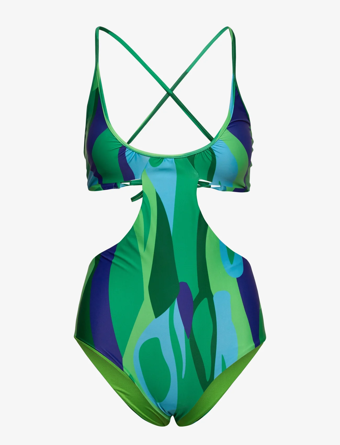 Hosbjerg - Ginny Cross Back Swimsuit - swimsuits - green landscape - 0