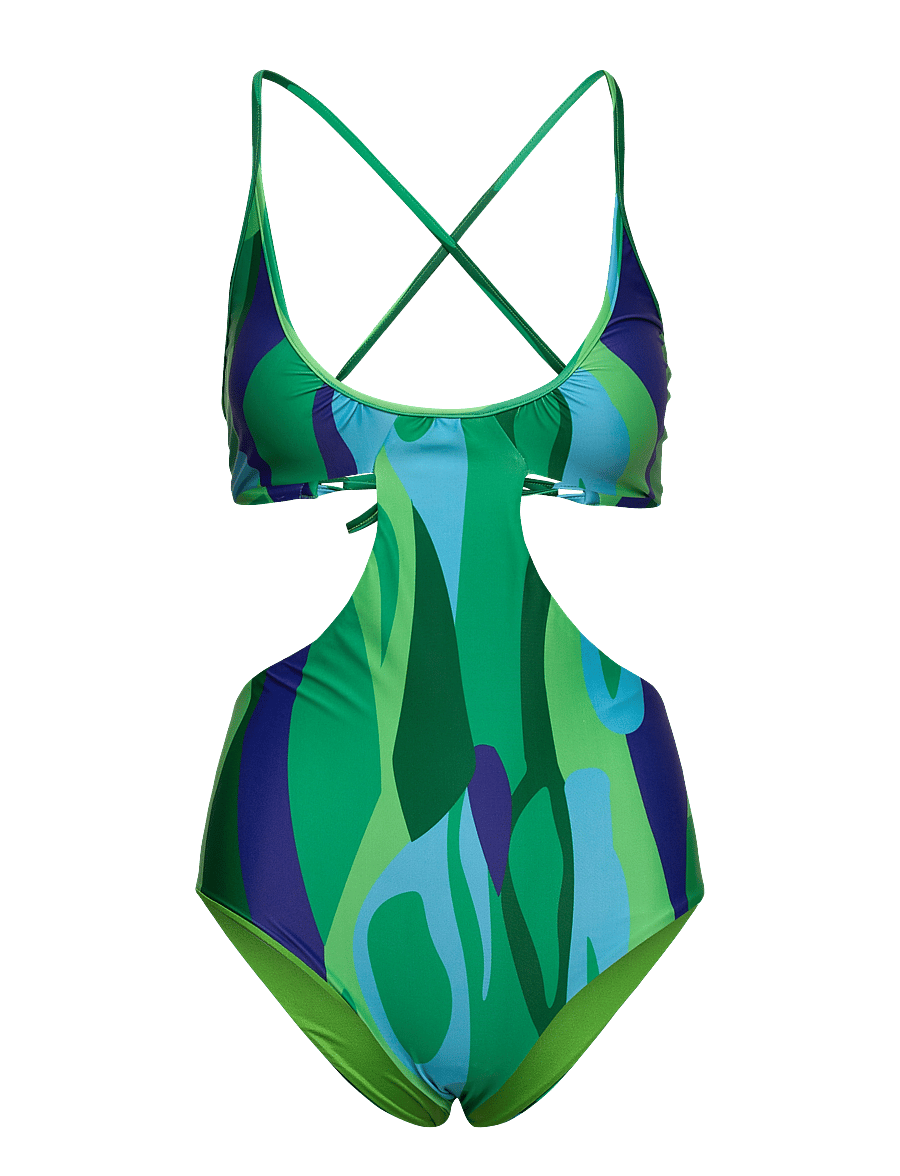 Hosbjerg - Ginny Cross Back Swimsuit - swimsuits - green landscape - 1