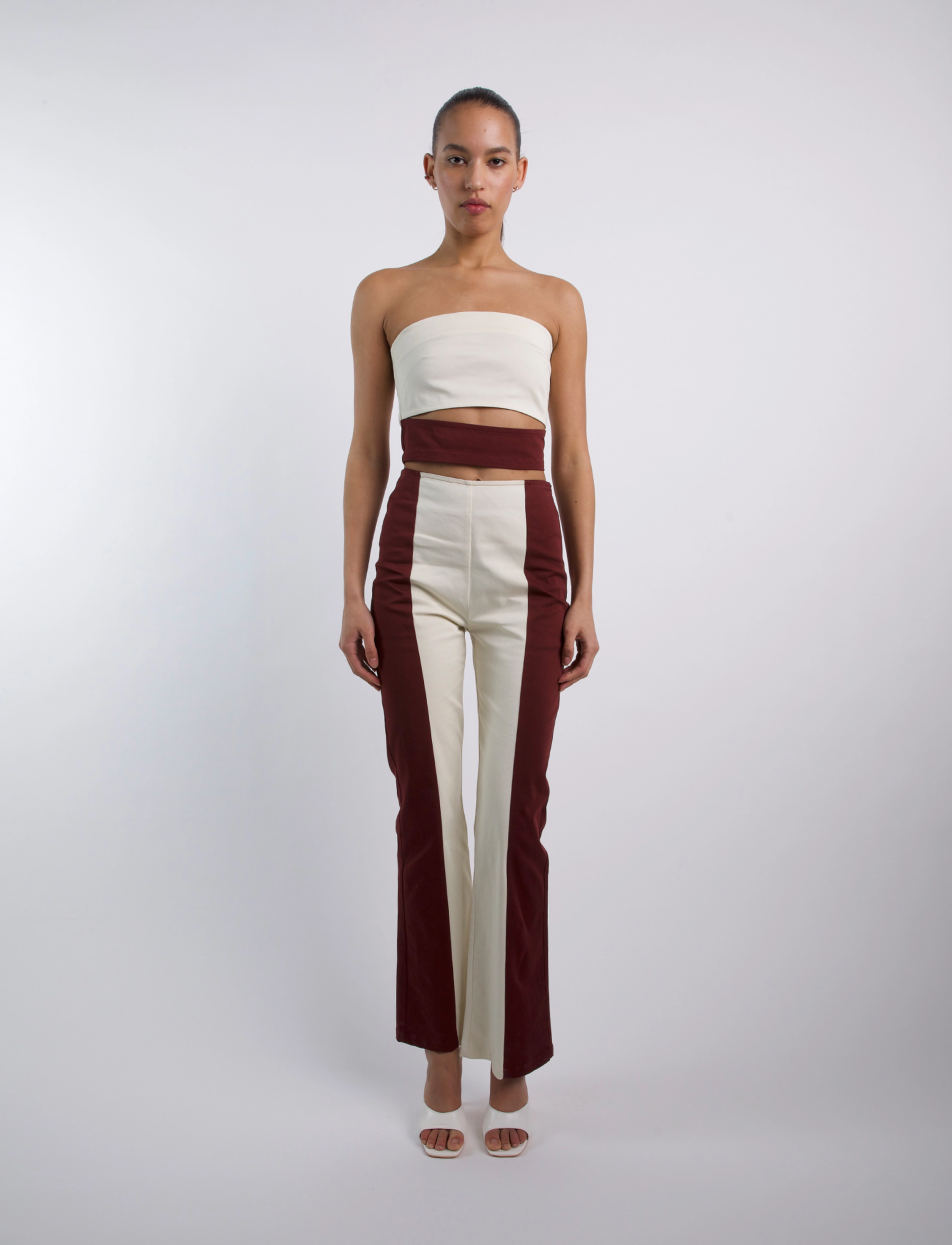 Hosbjerg Huberta Blocked Paloma Pants - Bukser - BORDEAUX/CREME / multi
