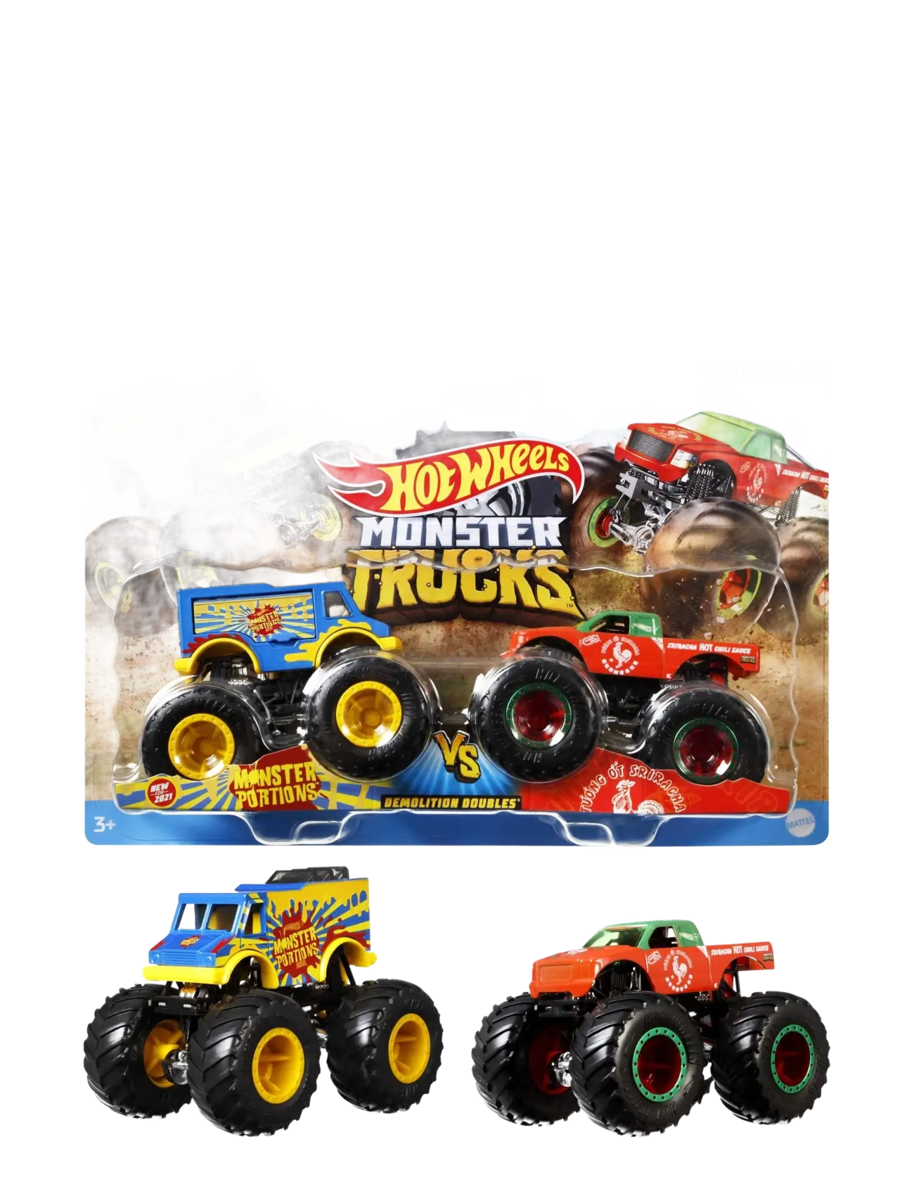 Hot Wheels - Monster Trucks Demolition Doubles, 2-Pack of 1:64 Scale Toy Trucks - laveste priser - multi color - 5