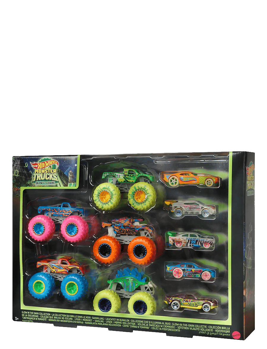 Hot Wheels - Monster Trucks Glow In The Dark Multipack, 10 Toy 1:64 Vehicles: 5 Trucks & 5 Cars - mänguautod - multi color - 1