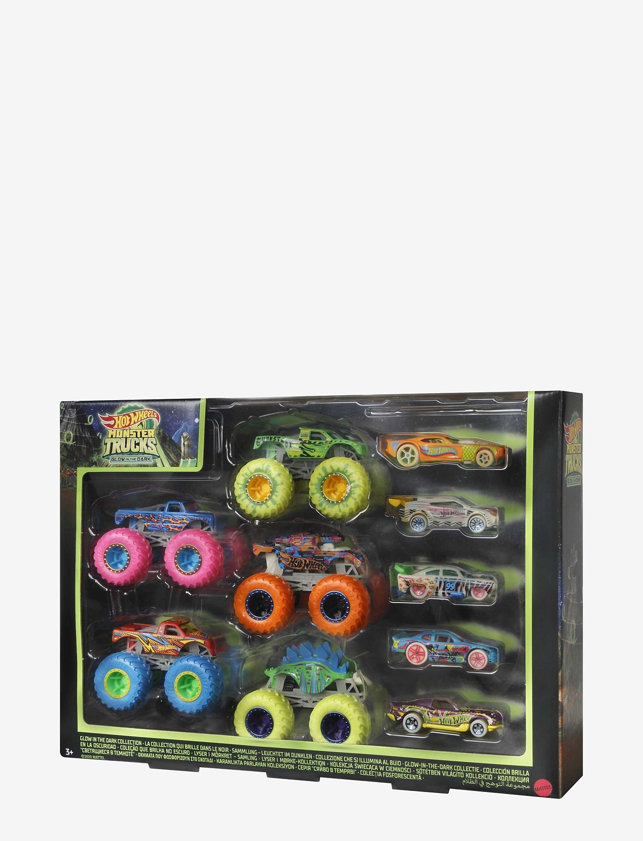 Hot Wheels - Monster Trucks Glow In The Dark Multipack, 10 Toy 1:64 Vehicles: 5 Trucks & 5 Cars - mänguautod - multi color - 2
