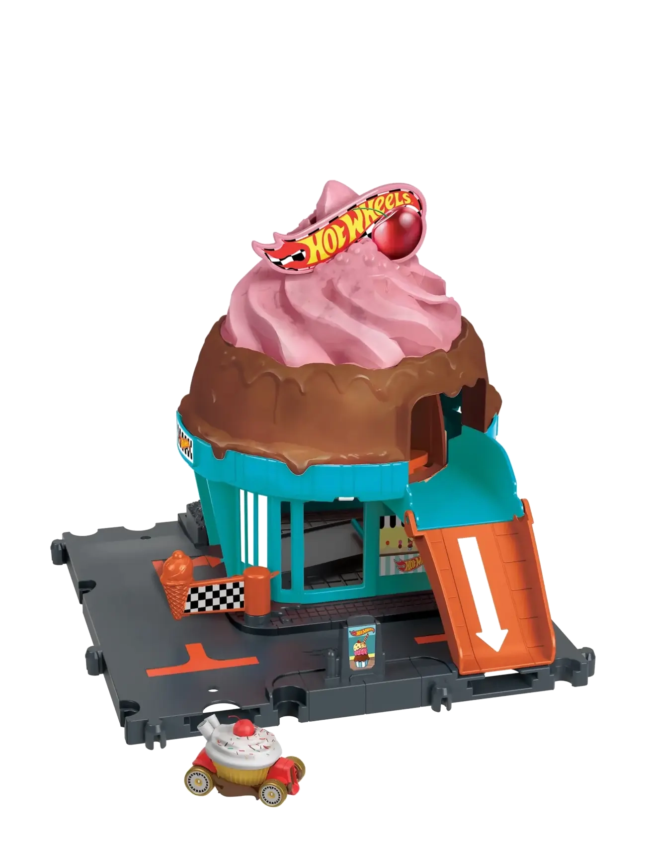 Hot Wheels City Downtown Ice Cream Swirl Playset From The Series “Let’s Race” With 1 Toy Car, One Size, Playsets & Action Figures, Blau - Play Sets, K